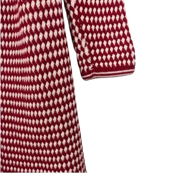 Talbots Pure Merino Wool Red Ivory Textured Knit Open Long Cardigan Classic Chic - Picture 4 of 7